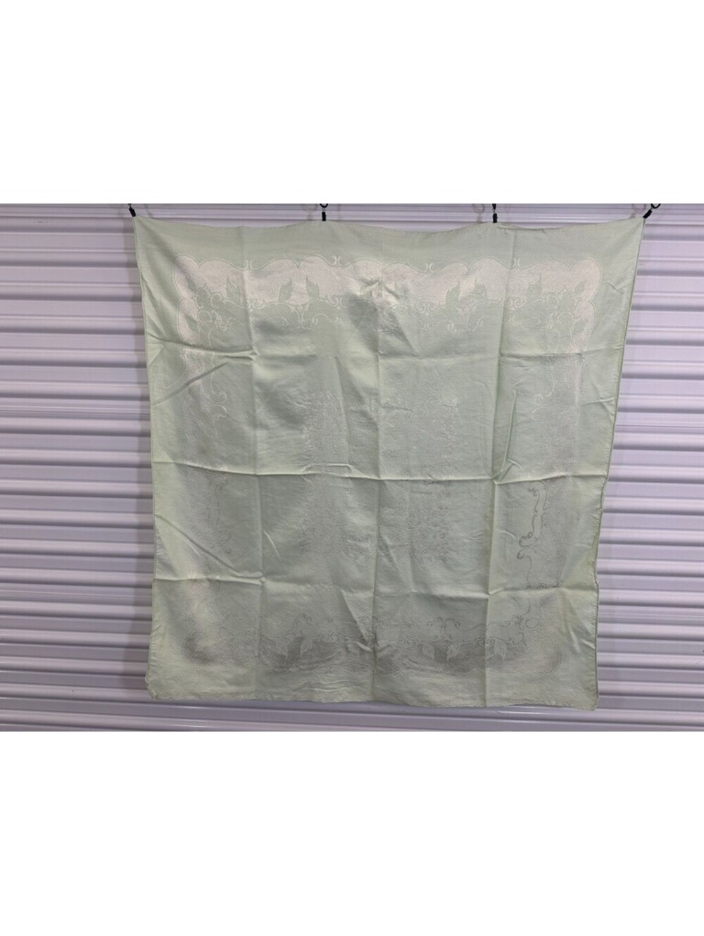 Light Green Damask Vintage Card Table Tablecloth Topper Floral Flowers 45" x 46"